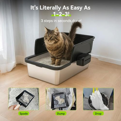 Stainless Steel Litter Box, Large Metal Cat Litter Boxes with High Sided for Big Cats Multiple Cats 24"X20"X16"