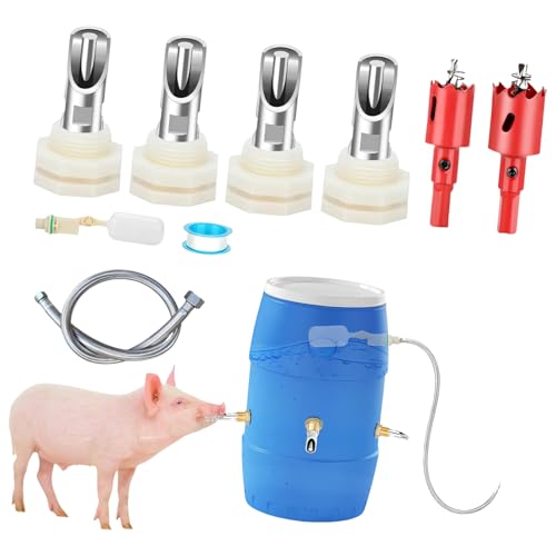 of 5 Stainless Steel Animal Drinking Nipples with PVC Pipe Set for Poultry and Livestock Water Supply Swine Farm Water Structure