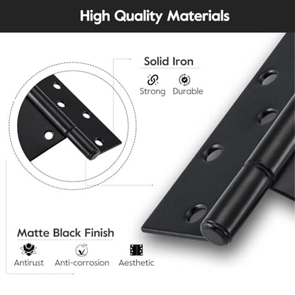 HOME MASTER HARDWARE 10 Inch Heavy Duty Gate Hinges for Wooden Fences, Shed Doors, Outdoor Barns-Black, 4 Pack with Screws - size: 10 in-4 Pack
