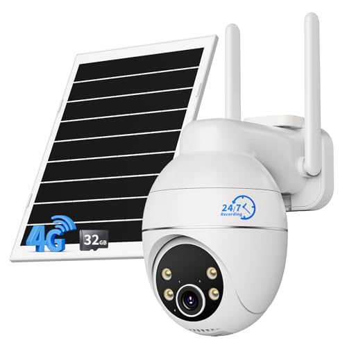 TKENPRO 4G LTE Cellular Security Camera with Pre-Installed SIM Card, 24/7 Recording, Auto Tracking, 32GB Memory Card, AI Motion Detection, 2K Night Vision, 360° PTZ, No WiFi Security Camera Outdoor