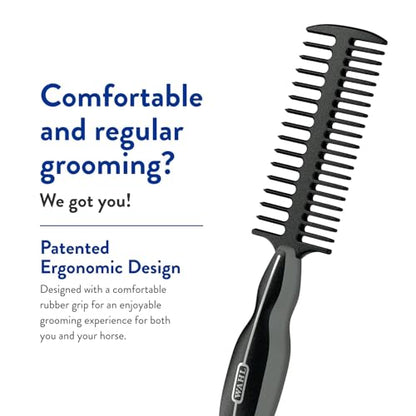 WAHL Professional Animal Mane & Tail Brush - Ergonomic Black Braiding Comb (#858708) for Equine Grooming - color: Black
