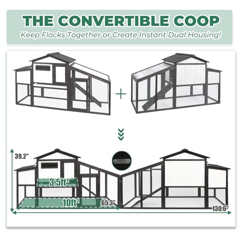 131" L Large Chicken Coop with Run, Wooden Chicken Hen House with 4 Nesting Box, UV-Resistant Roof, Pull Out Tray, Outdoor Rabbit Hutch Poultry Cage for Chickens Duck Bunny - color: 131"L Black