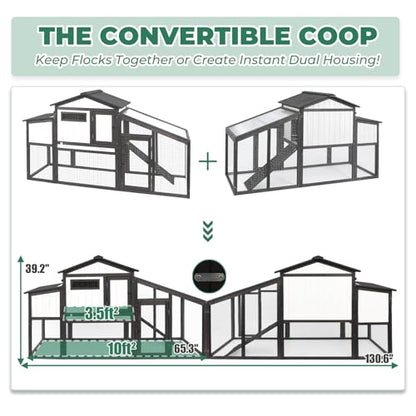 131" L Large Chicken Coop with Run, Wooden Chicken Hen House with 4 Nesting Box, UV-Resistant Roof, Pull Out Tray, Outdoor Rabbit Hutch Poultry Cage for Chickens Duck Bunny - color: 131"L Black