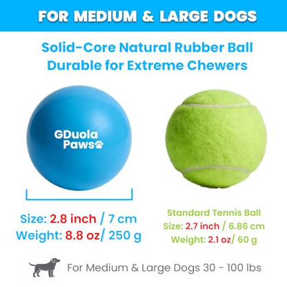 Indestructible Dog Solid Rubber Ball for Aggressive Chewers, Durable Chew Toy for Large and Medium Breeds, 100% Natural Rubber, Tough & Bouncy for Outdoor Fetch Training (2.8" Blue)