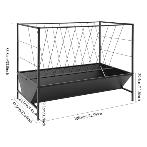 Hay Feeder, 50gal Large Capacity Livestock Feeder, Goat Hay Feeder No Waste 2-in-1 Hay Feeder,Outdoor Steel Hay Rack Feeder for Goats, Sheep & Horses & Alpacas