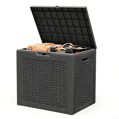 Outdoor Storage Deck Boxes Waterproof, Waterproof and UV Resistant Outdoor Storage Box Lockable Lid for Delivery Box, Indoor, Garden Tools, Pool Supplies, Patio (Black, 31 Gallon) - color: Rattan Black, size: 31 Gallon