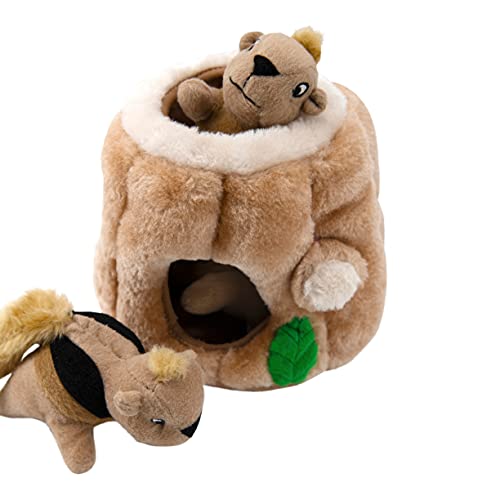 Outward Hound Hide-A-Squirrel Dog Toy – Interactive 2‑in‑1 Plush Puzzle with 3 Squeaky Removable Squirrels, Medium - color: Squirrel Medium