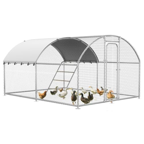 Large Chicken Coop with Roosting Perch, Waterproof and UV-Resistant Cover, 10’W x 13.2’L x 6.4’H Outdoor Walk-in Cage Chicken Run for Yard Farm, Dome Roof - size: 13.1x9.9Ft