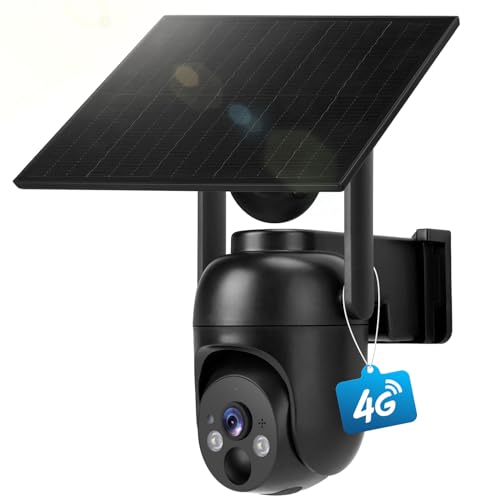 4G LTE Cellular Security Cameras Solar Powered No WiFi Security Camera Outdoor Wireless Built-in SIM Card 2K Color Night Vision 360° View Motion Detection 2-Way Audio 1 Pack - color: Black 1 pack