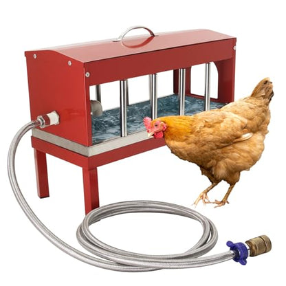 Automatic Chicken Waterer，Stainless Steel Large Chicken Drinker with Float Valve,Multi-Side Drinking Holes and Detachable Legs,Easy Clean Poultry Water Dispenser for Chicken Coop Duck Pigeon,Goose