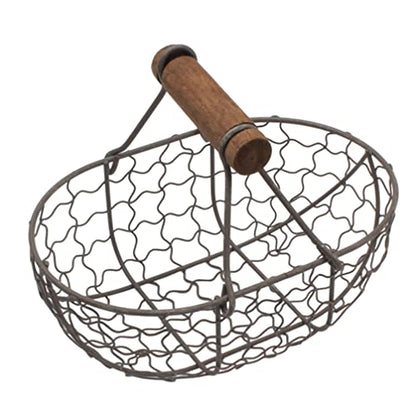 Egg Basket Wire Storage Basket with Handle Iron Art Eggs Tray Egg Gathering Vintage Country Fruit Vegetables Container Empty for Countertop Kitchen