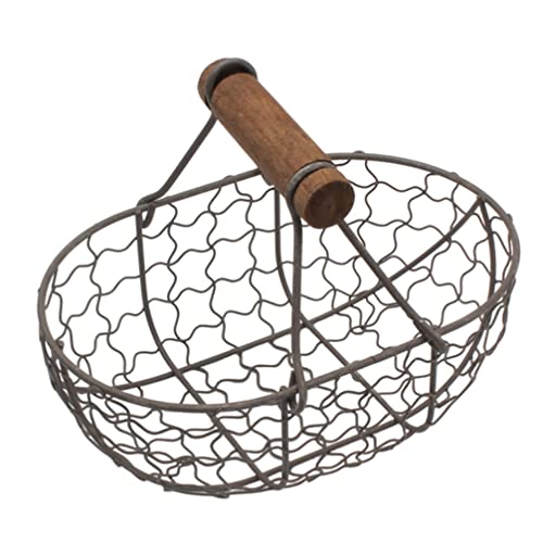 Egg Basket Wire Storage Basket with Handle Iron Art Eggs Tray Egg Gathering Vintage Country Fruit Vegetables Container Empty for Countertop Kitchen