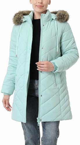 Women's Long Warm Winter Coat Windproof Thickened Fleece Lined Down Jacket Waterproof Puffer Outerwear with Removable Hood - color: Light Green, size: 3X-Large