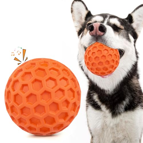 Squeaky Dog Toys for Aggressive Chewers, Indestructible Dog Balls for Aggressive Chewers, Squeaky Balls for Dogs, Interactive Toys for Large Dogs to Relax - color: Orange
