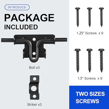 Slide Bolt Gate Latch with Padlock Hole, Heavy Duty Fence Slide Latches Outdoor Doors for Wooden Fence, Shed Door, Vinyl Door-3pack - size: 3 Pack