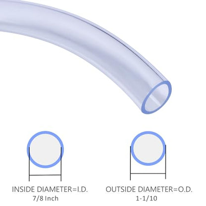 DERNORD PVC Tubing 7/8"ID X 1-1/10"OD Flexible Clear Vinyl Hose 10 Feet for Food Grade - size: 10 Feet, style: 7/8"ID X 1-1/10"OD