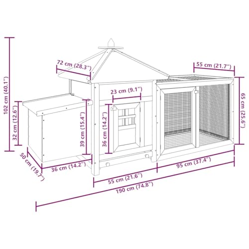 Rustic Chicken Coop 75x75x40 in Grey Solid Firwood Plywood Nest Box Large Run Outdoor Poultry House Easy Clean for Backyard Small Flock - color: Grey