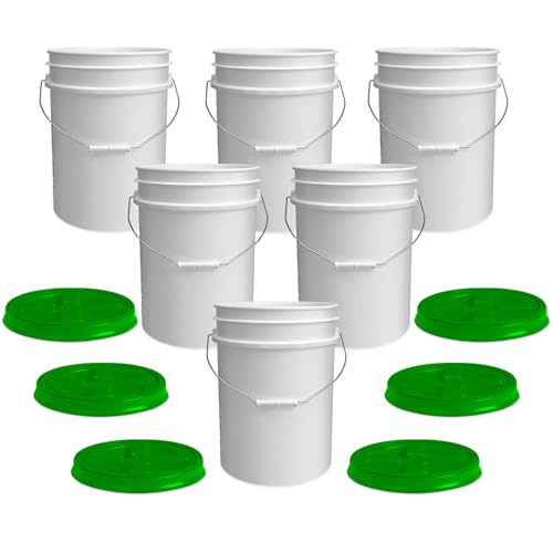 ePackageSupply 5 Gallon Bucket - Food Grade Bucket with Airtight Gamma Seal Screw-On Lid, BPA-Free, Heavy-Duty 90 Mil HDPE Plastic, Bulk Storage, Durable Container, Made in USA, White/Green, 6 Packs - color: White/Green, size: 6 Packs