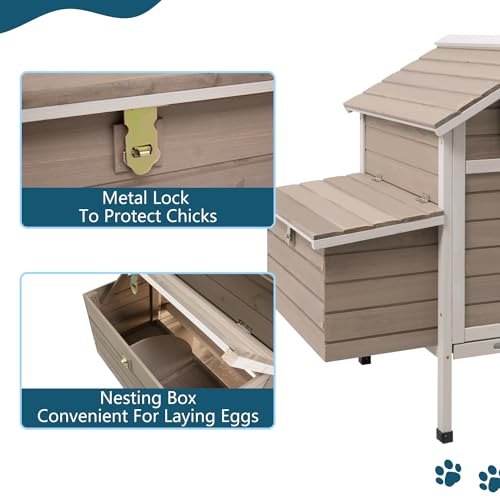 Ketive Chicken Coop Chicken House Outdoor with Removable Trays, Wooden Rabbit Hutch Poultry Cage with Nesting Box, Indoor Hen House Chicken Cage with Ramp for Garden Backyard (36.2"L x 26"W x 38.3"H) - size: 36.2"L x 26"W x 38.3"H