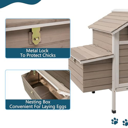 Ketive Chicken Coop Chicken House Outdoor with Removable Trays, Wooden Rabbit Hutch Poultry Cage with Nesting Box, Indoor Hen House Chicken Cage with Ramp for Garden Backyard (36.2"L x 26"W x 38.3"H) - size: 36.2"L x 26"W x 38.3"H