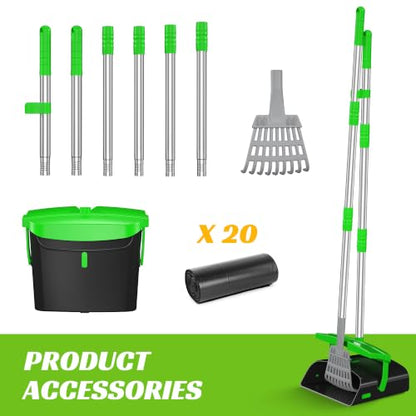 Eocnrhe Pooper Scooper with Bag Attachment, 50 inches Long Handle Pooper Scooper, Poop Scooper for Dogs, Dog Poop Scooper for Yard, Pooper Scooper for Large Dogs Heavy Duty, Poop Scooper Bin & Rake