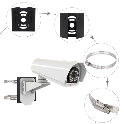 Sumnacon Camera Pole Mount Bracket,Stainless Steel Pole Mount Adapter Brackets with Loops,Camera Mount Bracket for Pole Post,Universal Pole Mount Brackets for CCTV Security Cameras Ptz Dome,Black - color: Black