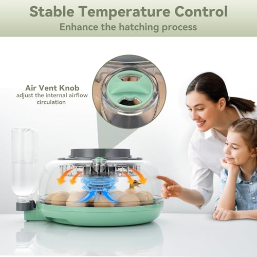 18 Egg Incubator with Automatic Egg Turning - Hatching Unit with Digital Control & Built-in Candler, 2 Size Egg Tray, Automatic Water Refill, Egg Incubator for Hatching Chicken Quail Duck Turkey Goose