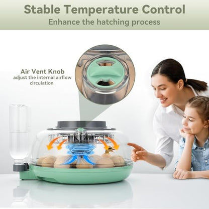18 Egg Incubator with Automatic Egg Turning - Hatching Unit with Digital Control & Built-in Candler, 2 Size Egg Tray, Automatic Water Refill, Egg Incubator for Hatching Chicken Quail Duck Turkey Goose
