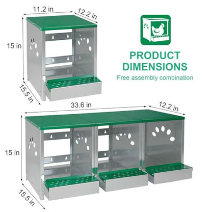 Chicken Nesting Box 3 Compartments - Wall Mount Metal Egg Laying Nest Box for Chicken Coop, Easy to Assemble & Versatile Use for Hens, Ducks, Chickens