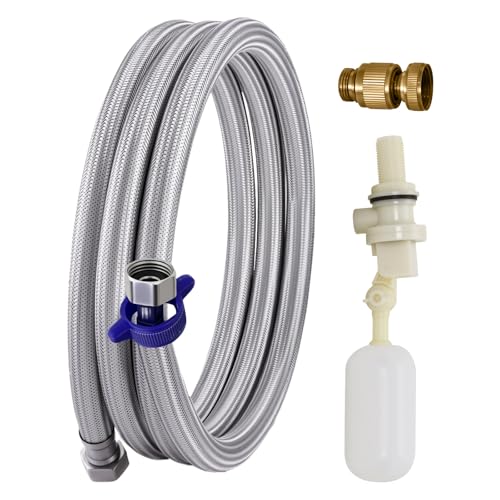 6.56ft Metal Water Hose for Automatic Livestock Waterer Replacement Parts | Includes 1/2" NPT to 3/4" GHT Flexible Water Pipe &1/2'' Float Valve Kit for Dog Water Bowl,Stock Tank