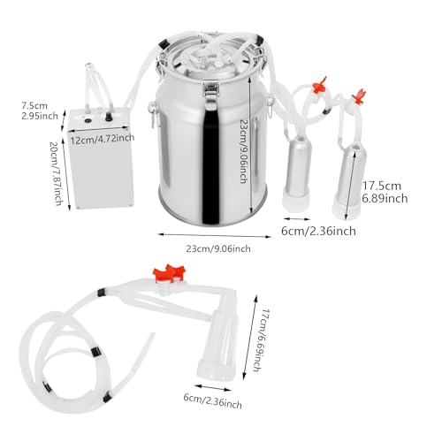 Cow Milking Machine, 2in1 Electric Automatic Cow Milker with Adjustable Vacuum Pump, 10L Milk Container, 2 Teat Cups, Goat Vacuum Pulsation Milker - size: 10 L