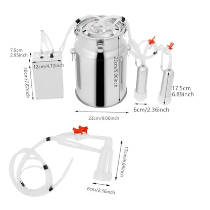 10L Electric Pulsation Milking Machine, Portable Vacuum Pump Milker with Adjustable Pressure Milk Bucket & Tube Cleaning Brushes, Farm Milking Equipment for Cows Goats (10L) - size: 10L