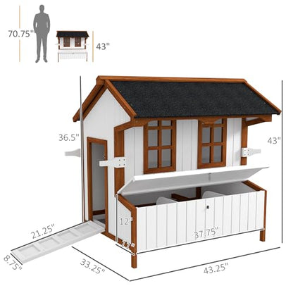 PawHut 47" Chicken Coop, Wooden Chicken House Raised Rabbit Hutch with Waterproof Roof, Nesting Box and Handles for 3-5 Hens, Poultry Cage Portable Hen Pen for Backyard