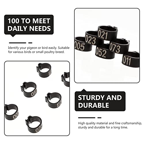 Happyyami Bird Accessories 100 Pcs Pigeon Foot Bands Numbered Leg Rings for Poultry Lightweight Design - color: Black