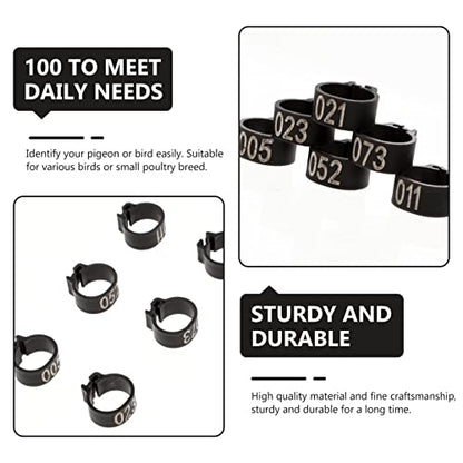 Happyyami Bird Accessories 100 Pcs Pigeon Foot Bands Numbered Leg Rings for Poultry Lightweight Design - color: Black