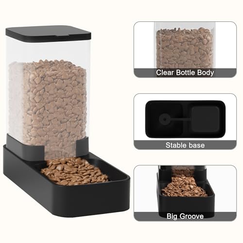 Automatic Cat Feeder and Water Dispenser in Set with Pet Food Bowl,Gravity Dog Waterer and Food Feeder for Small Medium Dog Cat Puppy Kitten Large Capacity(3.3L,Black) - size: 3.3L