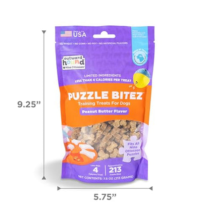 Outward Hound by Nina Ottosson Puzzle Bitez USA Made Dog Treats, Peanut Butter Flavor, Bite-Sized Training Reward and Interactive Puzzle Toy Treats, 7.5oz - size: 7.5 Ounce (Pack of 1), style: Peanut Butter