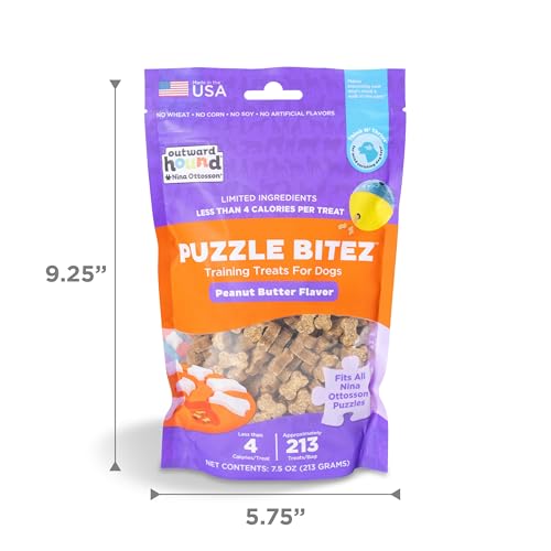 Outward Hound by Nina Ottosson Puzzle Bitez USA Made Dog Treats,Peanut Butter Flavor,Bite-Sized Training Reward and Interactive Puzzle Toy Treats,7.5oz,(Pack of 2) - size: 7.5 Ounce (Pack of 2), style: Peanut Butter