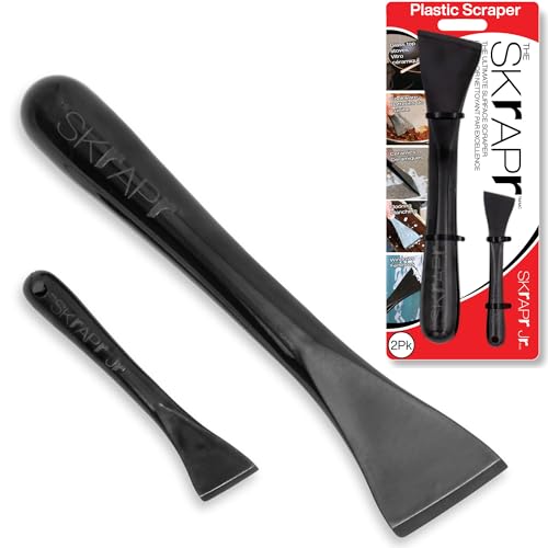 Plastic Scraper Tool, 2 Pack, Non-Scratch, 1.7 Inch Wide Blade, Long Ergonomic Handle, Heat Resistant (460F), Dishwasher Safe - Clean Ovens, Countertops, Hard Floors, Walls, and Windows