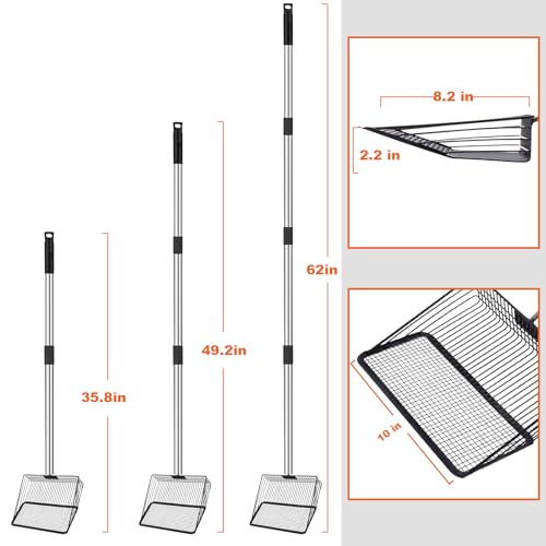 BABORUI 10 Inch Large Chicken Poop Scooper, Adjustable Litter Scooper for Chicken, Detachable Stainless Steel Heavy Duty Poop Shovel, Chicken Coop Cleaning Tools and Accessories