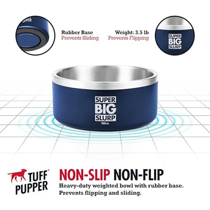 Tuff Pupper Heavy Duty Insulated Dog Bowl | Double Wall Stainless Steel Dog Food Dish | Non-Slip Spill Proof Dishwasher Safe Cat Bowl | Water Dish for Feeding Large Medium Small Pets (188oz, Blue) - color: Midnight Blue, size: 188oz