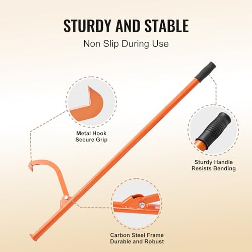 VEVOR 46.5'' Felled Cant Hook Logging Tool, Adjustable Heavy Duty Steel Log Roller, Log Lifter Timber Jack with Rubber Grip, Forestry Logging Tools for Lifting and Handling Logs up to 32" Dia - size: Cant Hook 46.5''