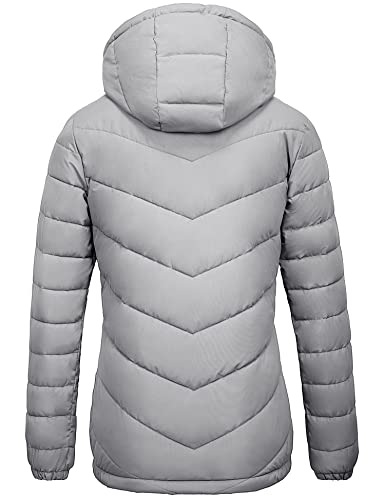 wantdo Women's Quilted Winter Coats Hooded Warm Puffer Jacket with Fleece Hood - color: Gray, size: Small