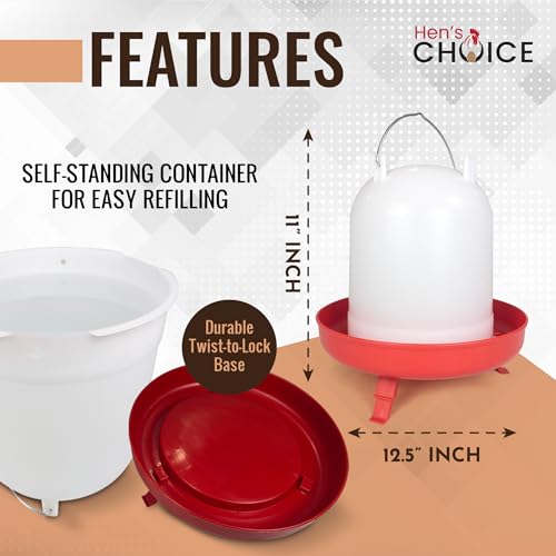 Hen's Choice 8L/2.1 gal Chicken Waterer, Adjustable Legs (Red) - color: Red