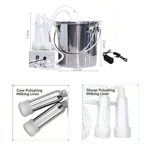 2-in-1 Electric Milking Machine for Cattle and Sheep, Portable Pulse Control Milker, Rechargeable Battery Powered, with 4 Teat Cups 1 Food Grade Milk Bucket Suitable for Small 5L - size: 5L