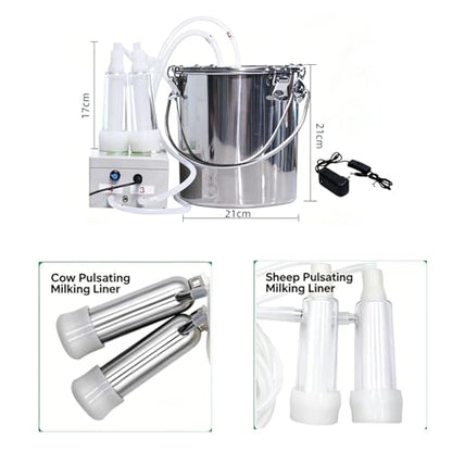 2-in-1 Electric Milking Machine for Cattle and Sheep, Portable Pulse Control Milker, Rechargeable Battery Powered, with 4 Teat Cups 1 Food Grade Milk Bucket Suitable for Small 5L - size: 5L