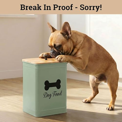 Dog Food Container Airtight Bamboo Lid 5-7 lb, 25 Cups, Sturdy Metal Handle | Pet Jar For Dogs up to 50lbs, Airtight Bamboo Lid, Sturdy Comfortable Metal Handle, Powder Coated Iron, Kibble Storage Bin - color: Sage Green