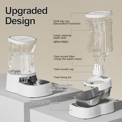 Gardner Pet Automatic Dog Water Dispenser Gravity Stainless Steel Water Waterer Feeder, 100% BPA-Free Large Capacity Water Feeding Bowls for Medium & Large-Sized Dogs Cats Other Pets -(1 Gallon) - color: White, size: 1 Gallon