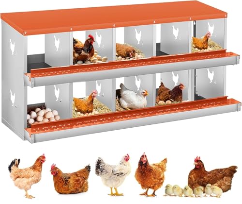 GarveeLife Chicken Nesting Box, 10 Compartments Nesting Box for Chickens, Two-Tier Steel Chicken Egg Laying Box with Large Vented Holes Wall Mounting for Easy Egg Collection - color: Orange / 10 Compartments
