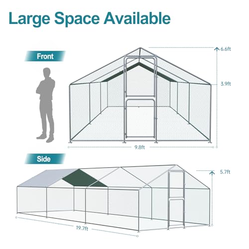 Airynee Large Chicken Coop, Chicken Coops for 30 Chickens, Chicken Runs for Yard with Water Poof & UV Resistance Cover, Spire Roof Chicken Coop Run with Double Lockable Doors for Outdoor Backyard - size: 236.4"L x 117.6"W x 79.2"H